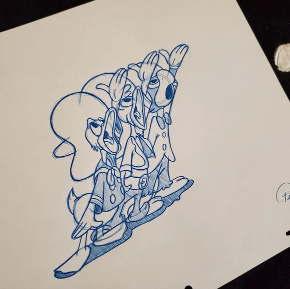 Disney Three Caballeros Donald Jose Panchito Drawing/Sketch animation signed Art - Picture 2 of 4